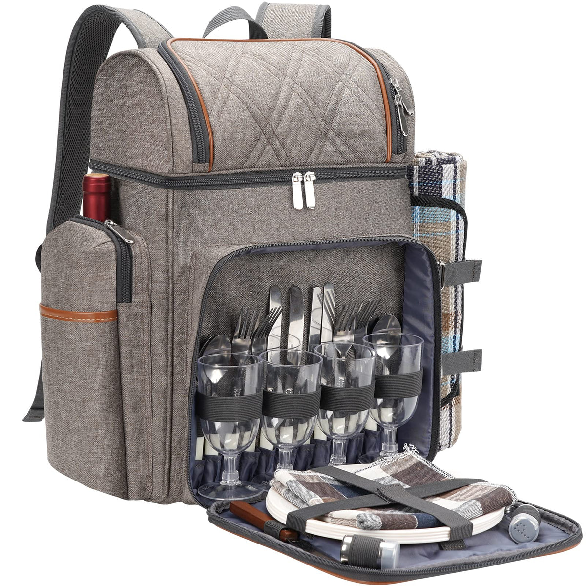 TwentyNext picnic backpack with large insulated cooler to keep drinks and food fresh.