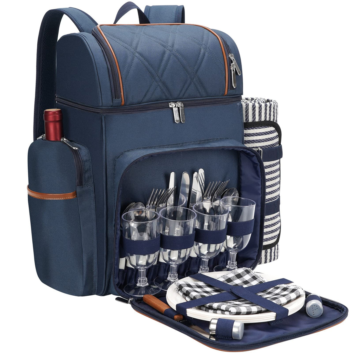 TwentyNext picnic backpack with outer bottle holder for easy drink access during outdoor outings.