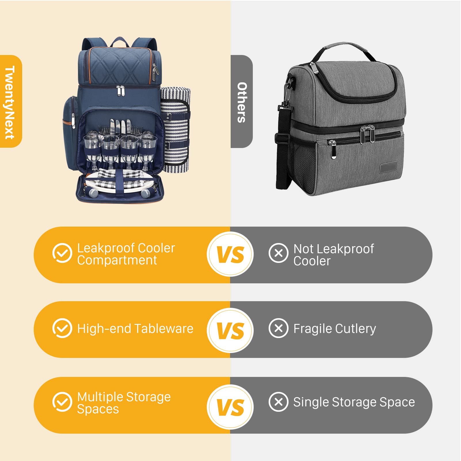 TwentyNext top cooler compartment fits beer or soda on outings.