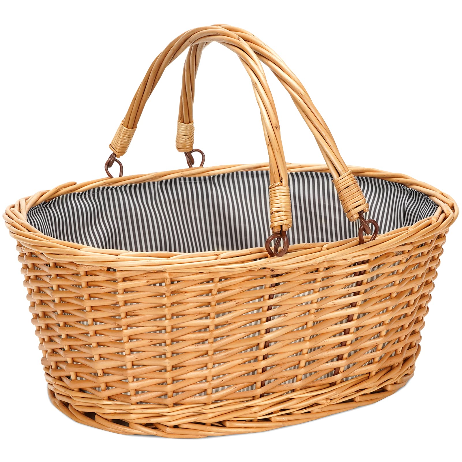 TwentyNext wicker picnic basket natural 16 inch size for easy outdoor dining.