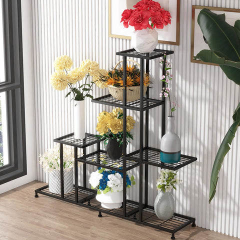 Twhep heavy duty 5-tier plant stand side view showing durability outdoors