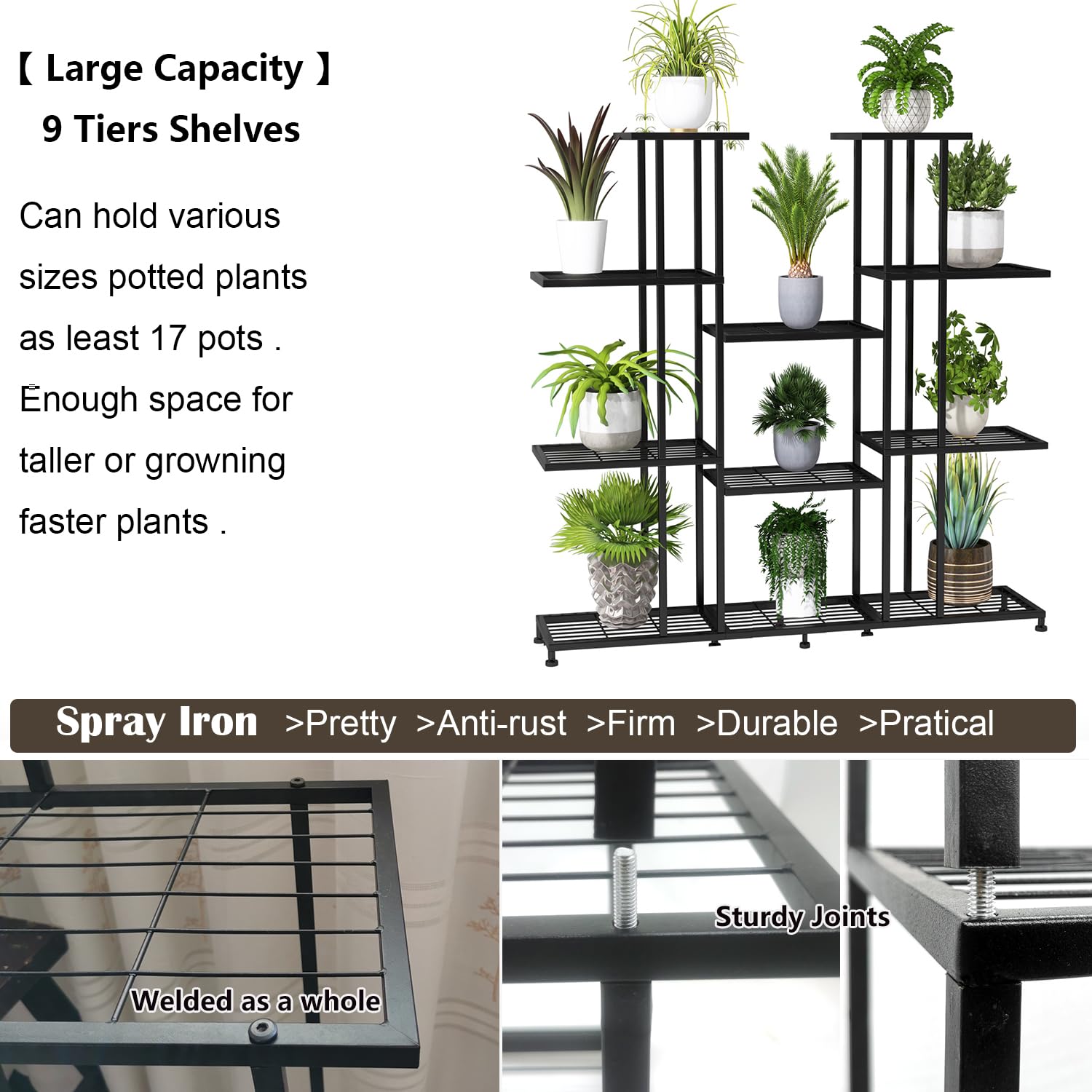 Twhep 9-tier plant stand demonstrates indoor-outdoor versatility for living spaces