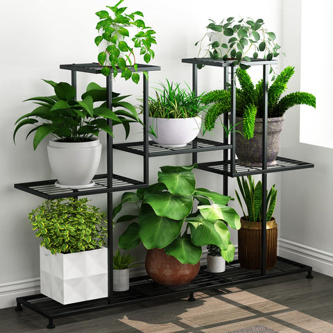 Twhep metal plant stand front view with five-tier design and stable iron base for indoor or outdoor use.