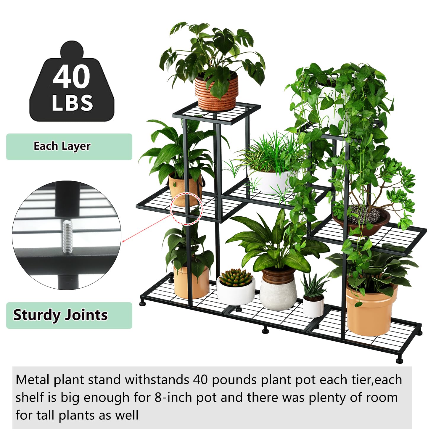 Twhep metal plant stand top view shows spacious tiers for arranging pots.