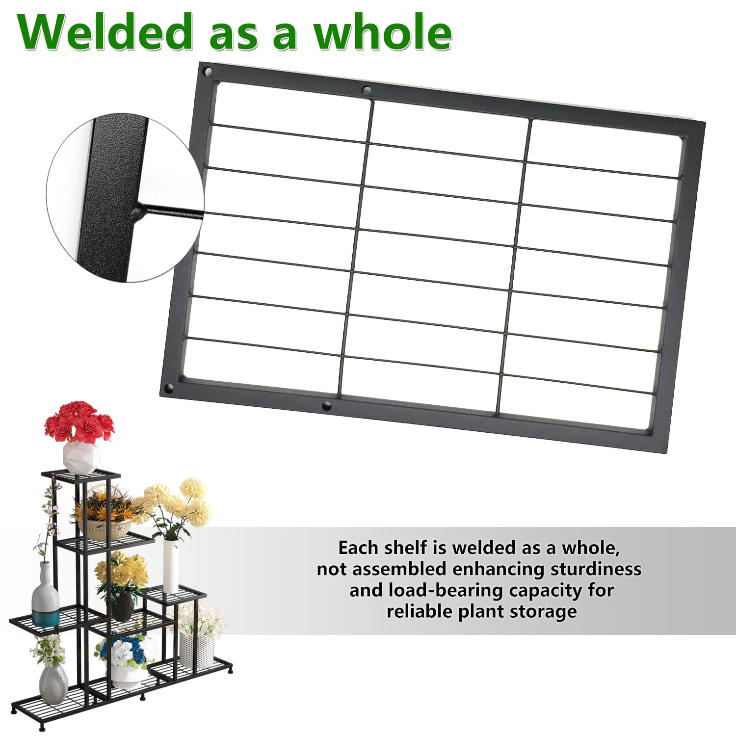 Twhep multi-tier plant shelf doubles as storage or display