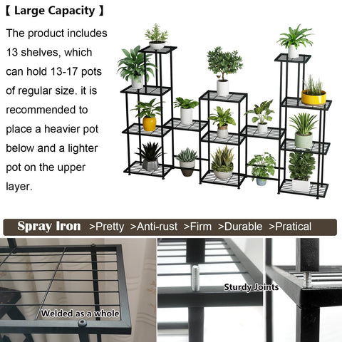 Twhep Tall 13-tier plant stand close-up of iron paint and sturdy base