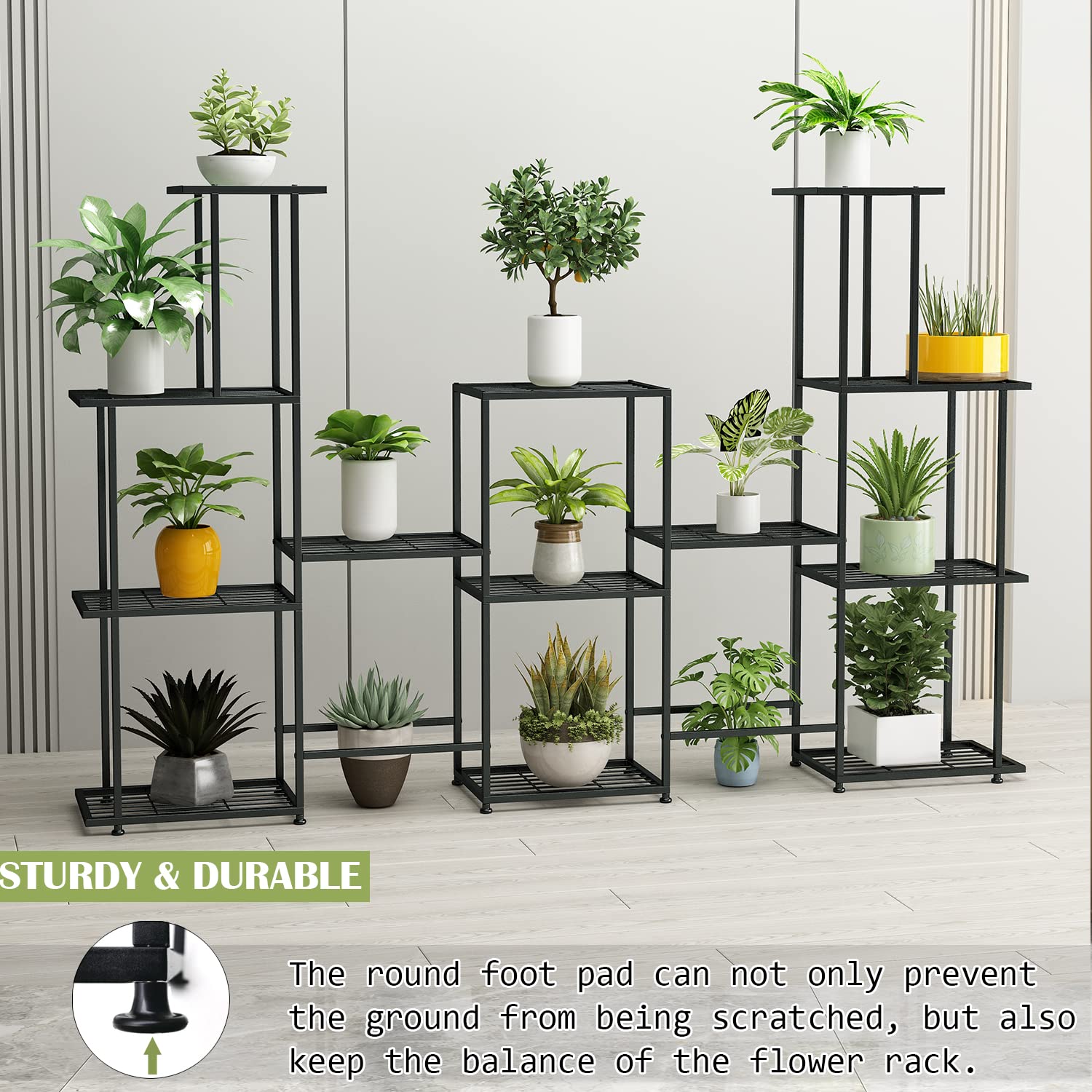 Twhep Tall 13-tier plant stand with dense pot arrangement for sun exposure