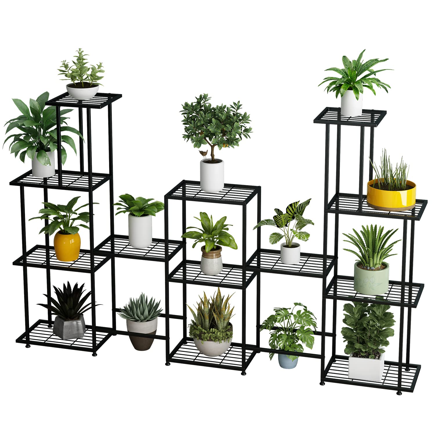 Twhep Tall 13-tier plant stand front view showing space for 15 pots and stable frame