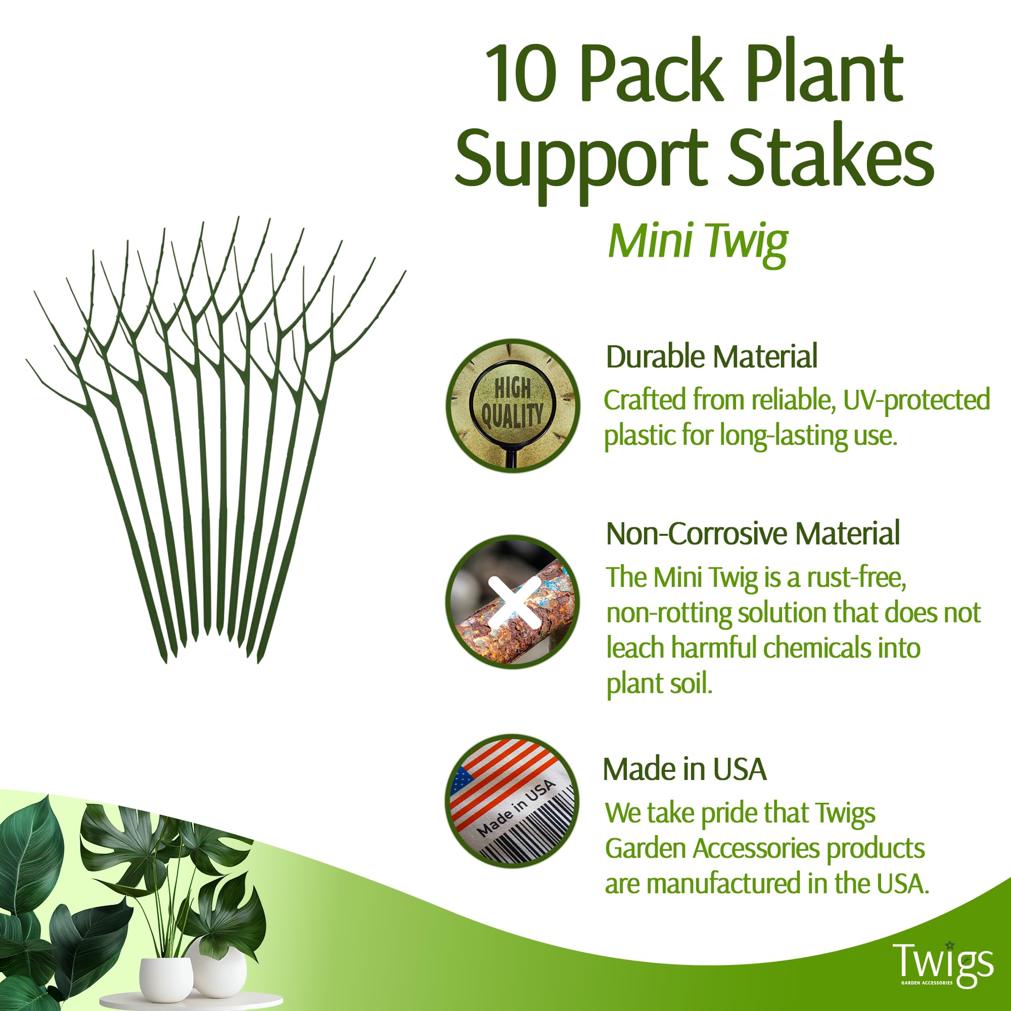 Twigs GA Mini Twigs stake closeup highlights sleek, unobtrusive design.