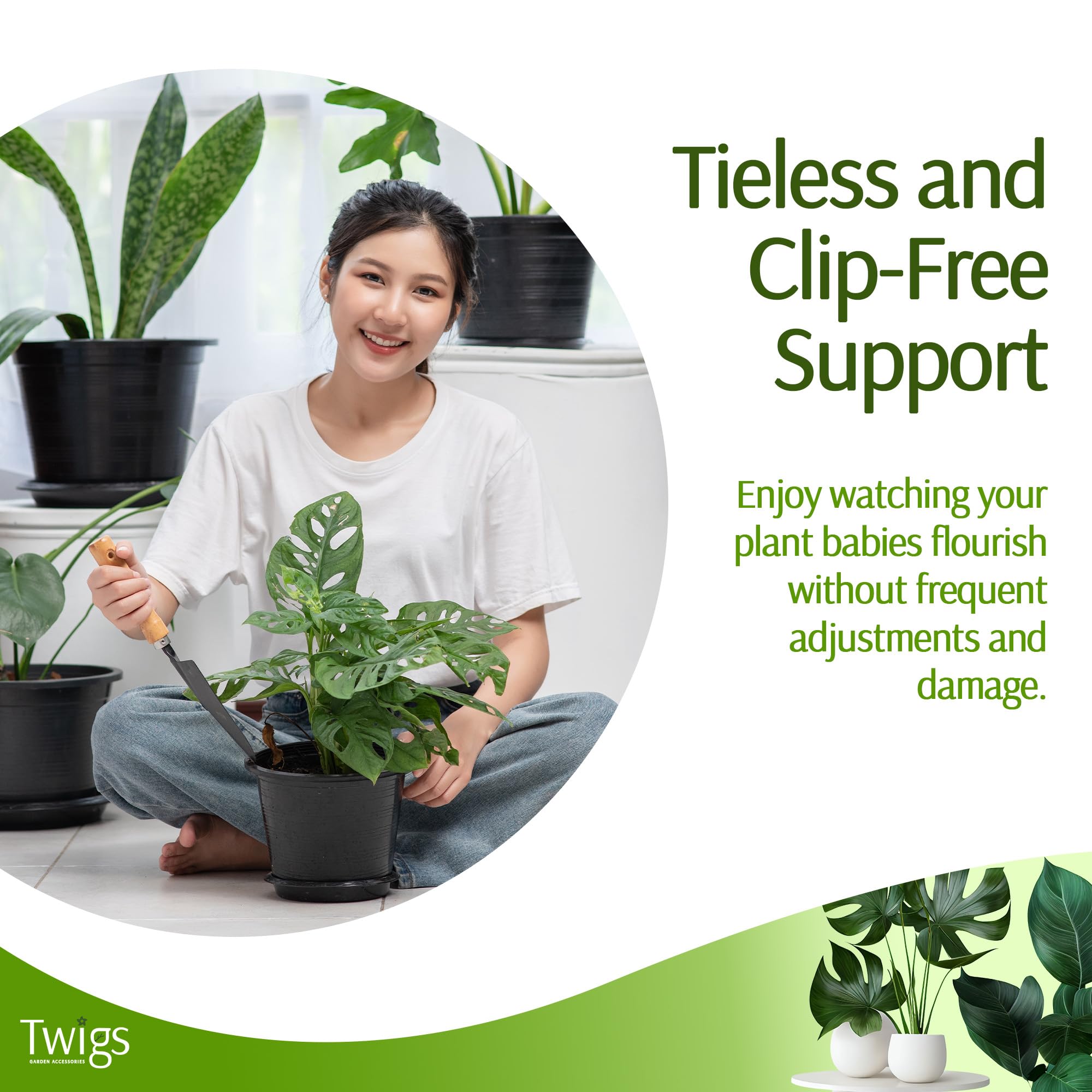 Twigs GA Mini Twigs stake in pot supports young, upright growth.