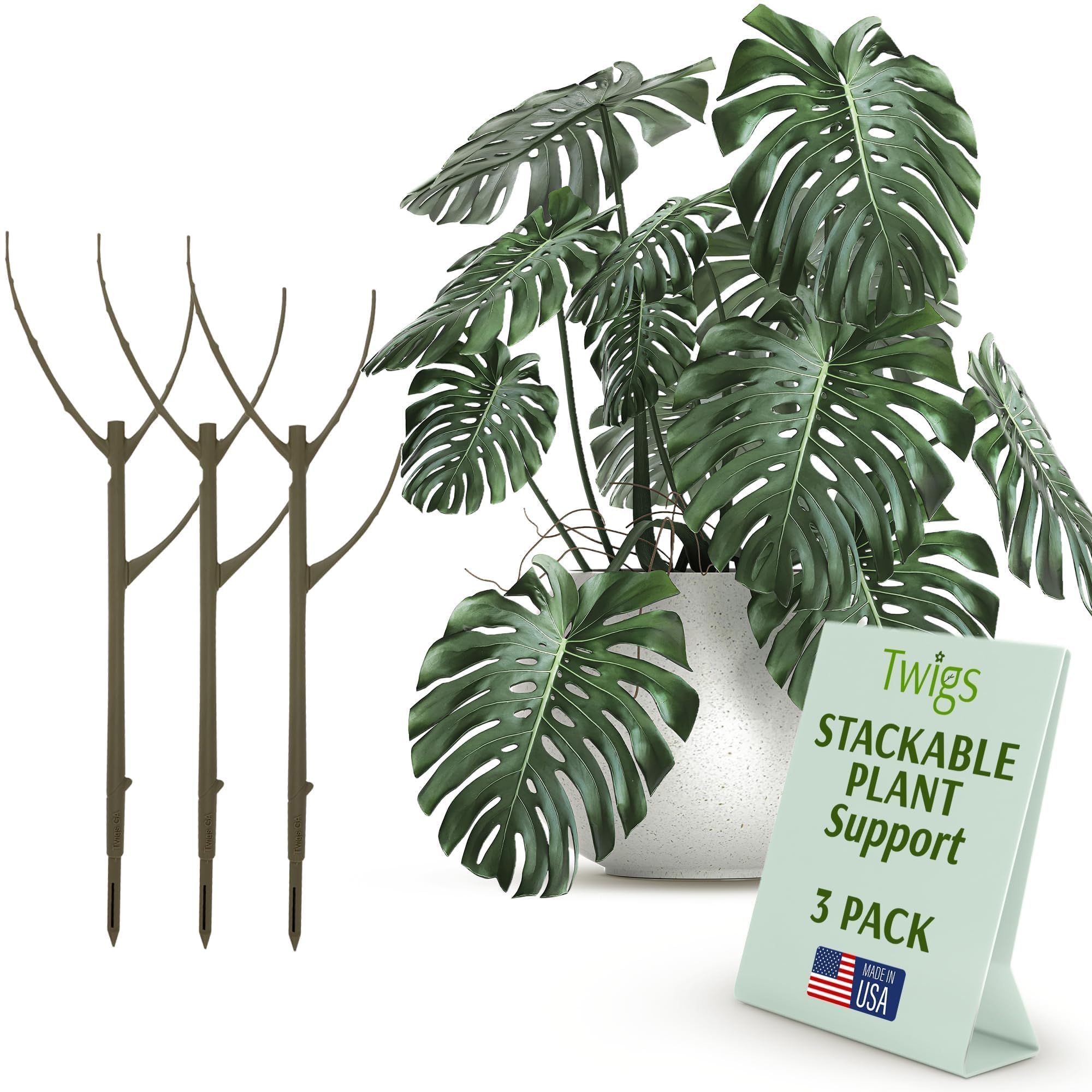 Twigs GA stackable stake assembly supports elegant vertical growth for plants.