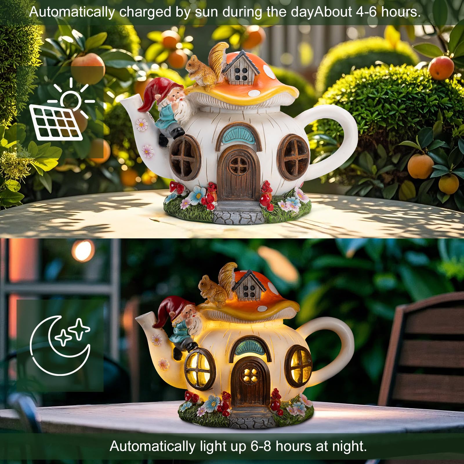 Twinbling solar-powered sculpture provides a warm glow without wires or battery changes.