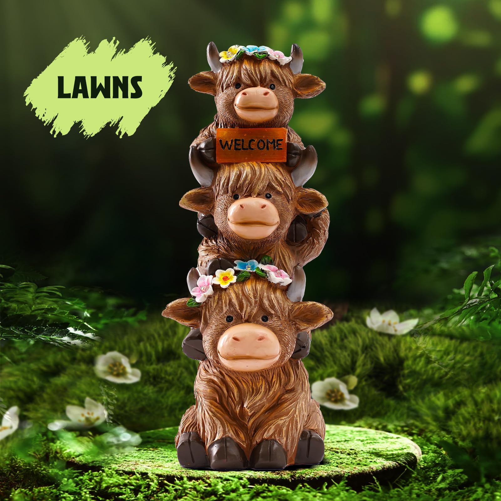 Twinbling Highland Cow statue for patio and lawn decor