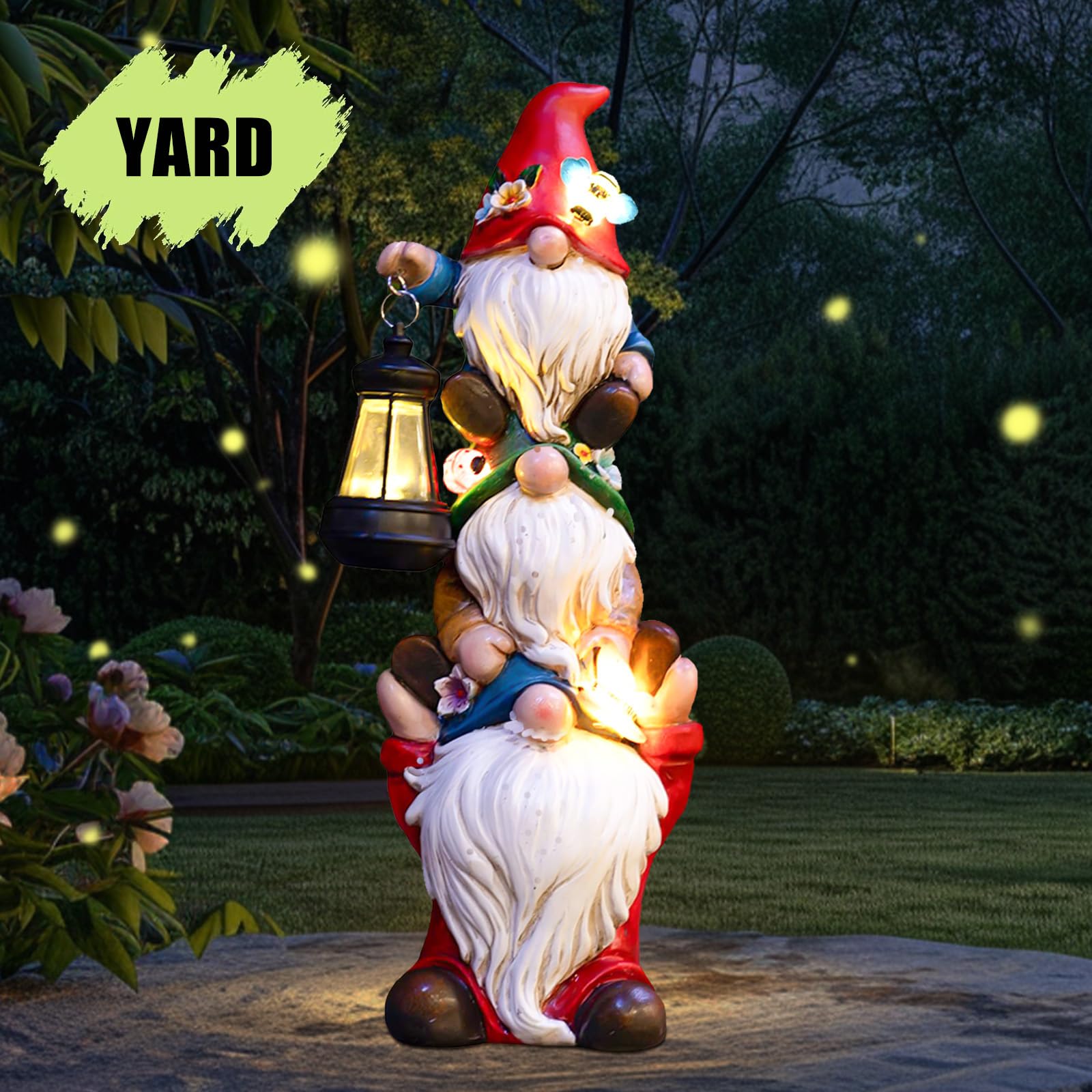 Twinbling-night-lit-gnome creates ambient garden illumination after dark.