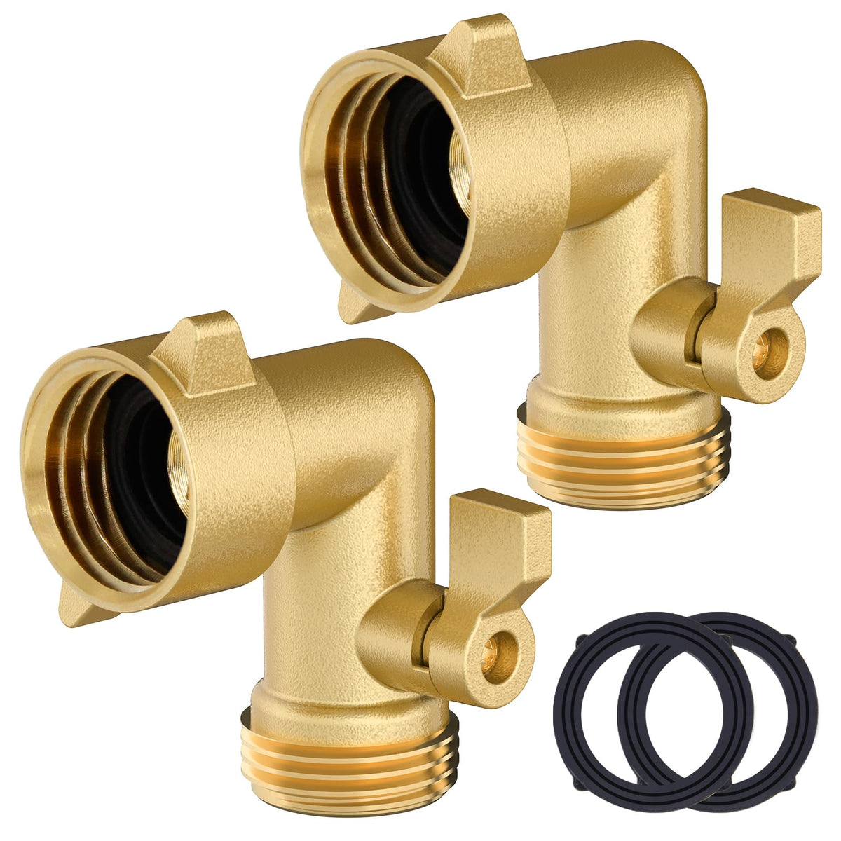 Twinkle Star 90-degree hose elbow with shut-off valve provides a compact, leak-free connection.