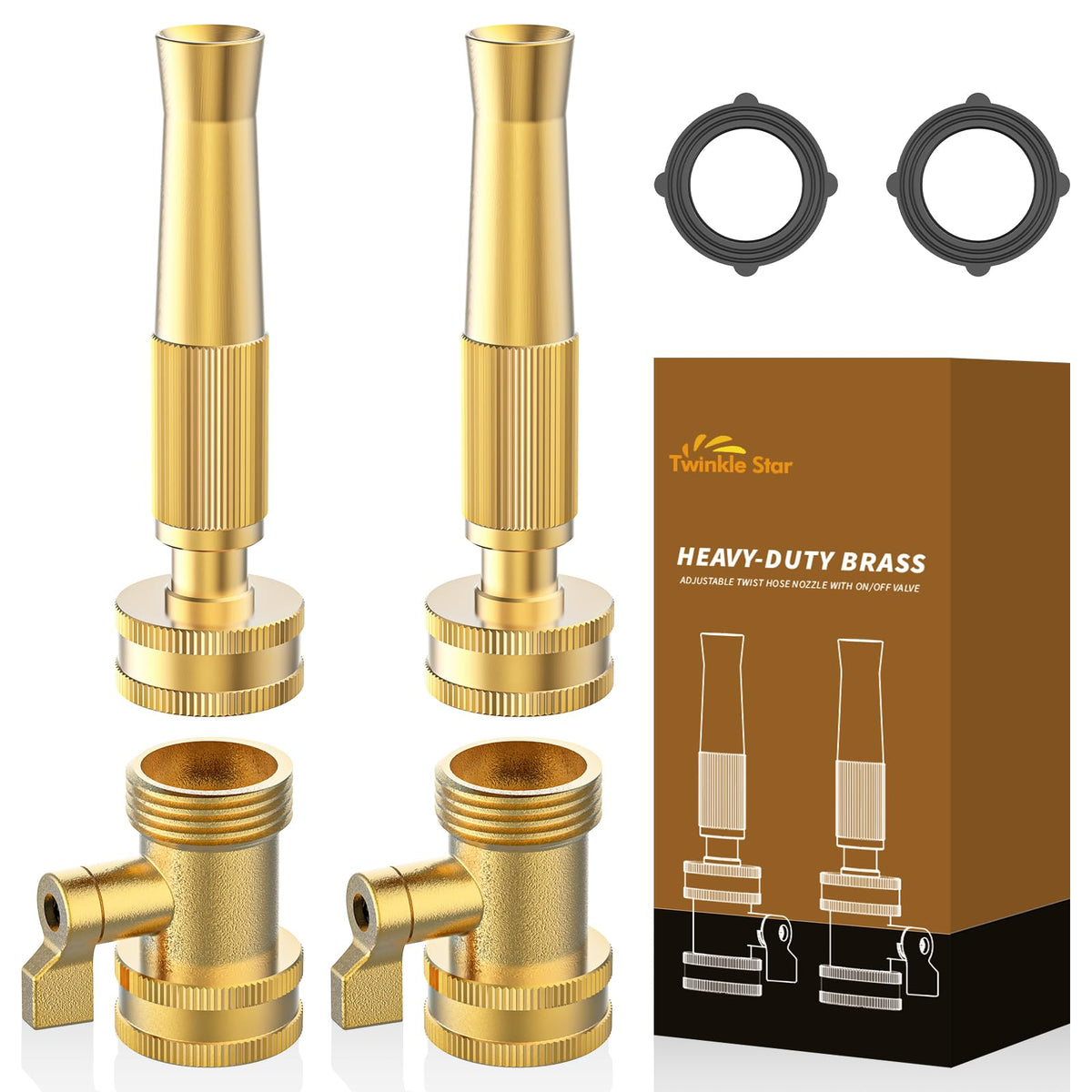 Twinkle Star brass adjustable twist nozzle front view for durable watering tasks.