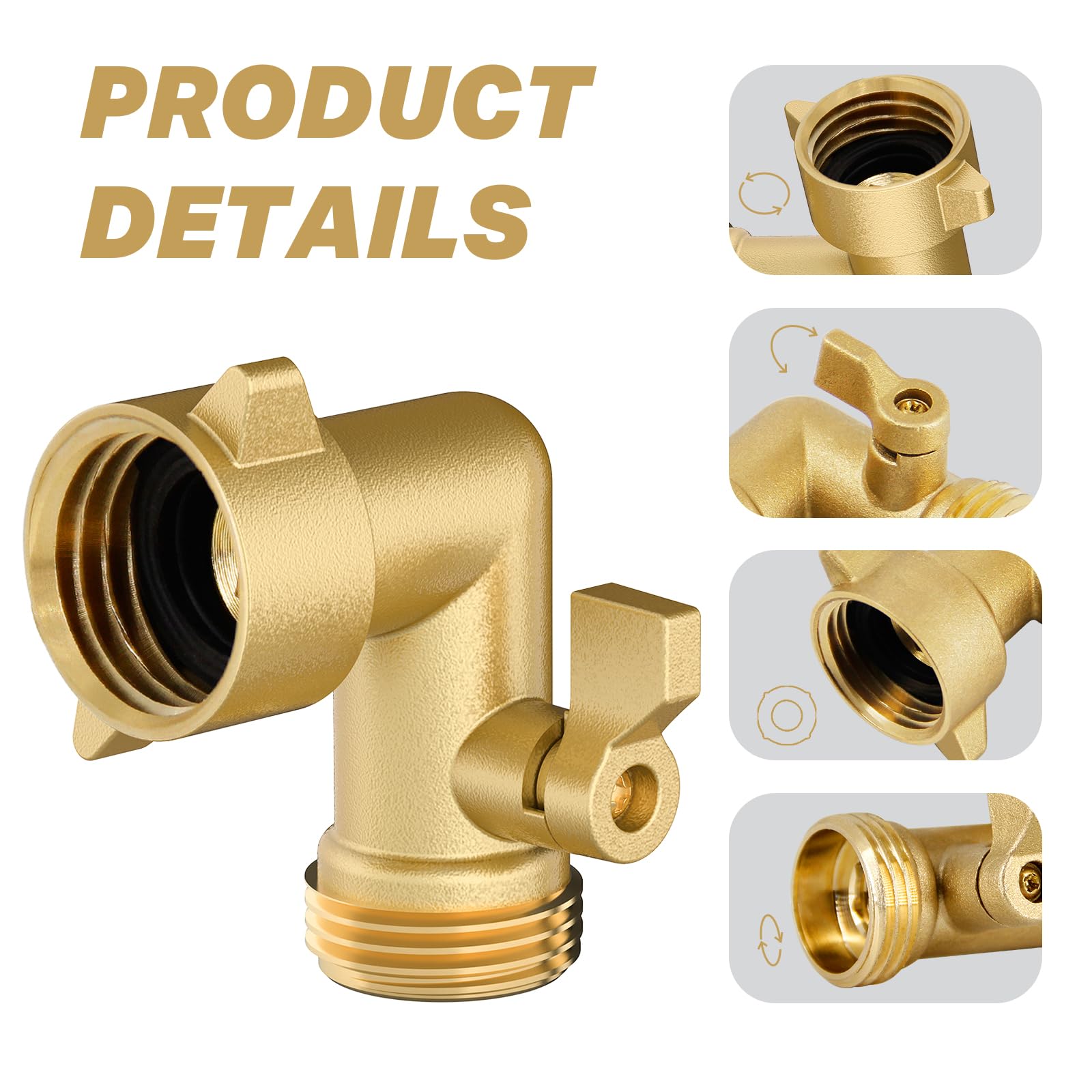Twinkle Star brass hose elbow close-up highlights durable, corrosion-resistant construction.