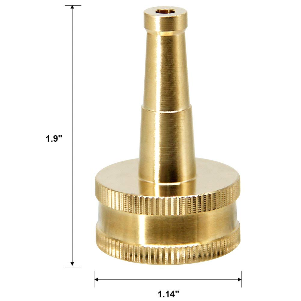 Twinkle Star brass jet sweeper nozzle side view highlights secure hose connection.