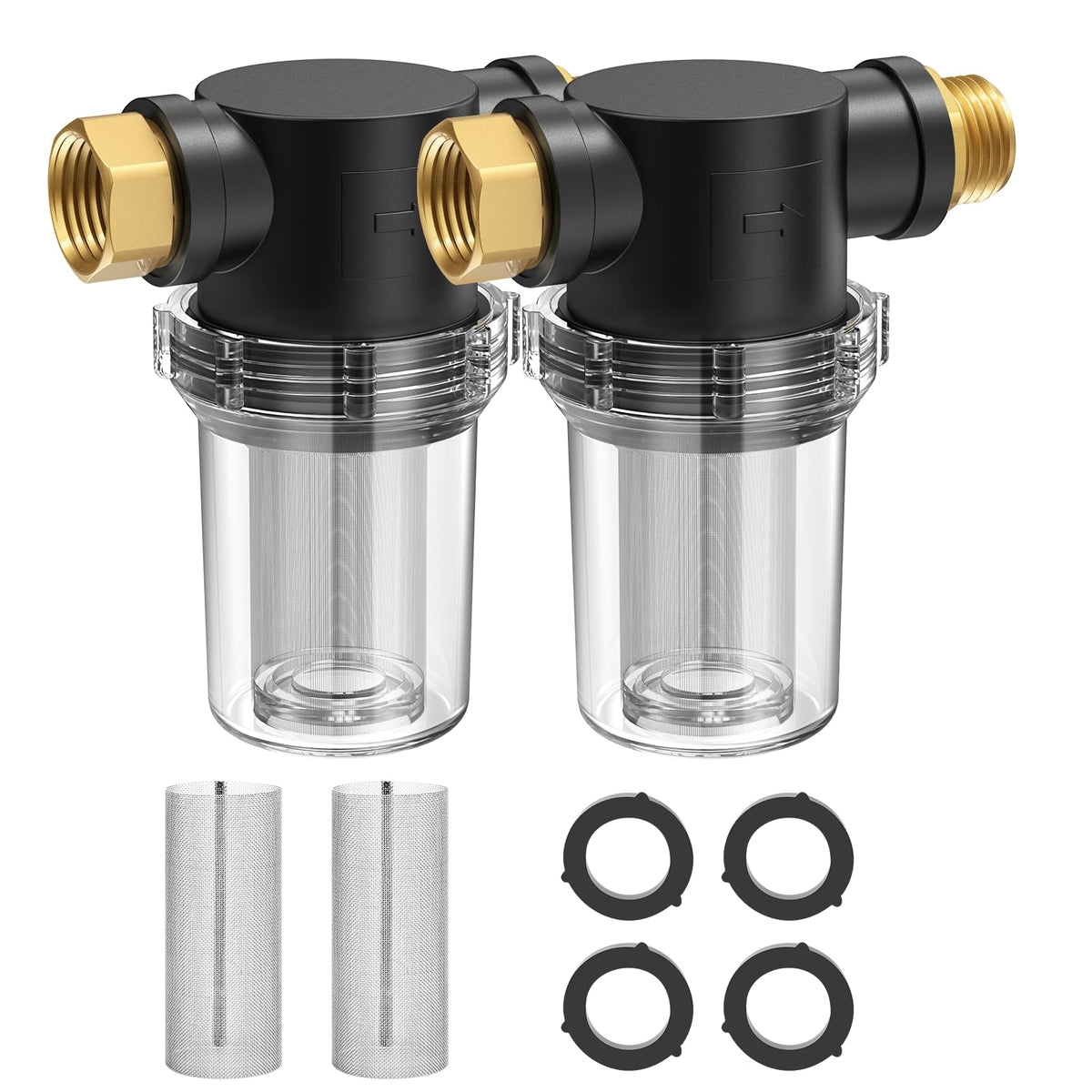 Twinkle Star hose filter with 100-mesh screen filtering debris for cleaner water.