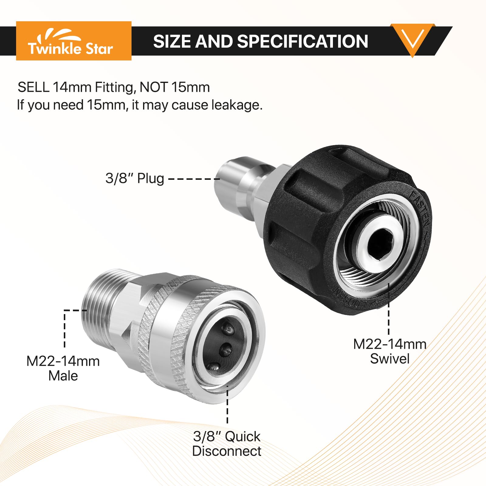 Twinkle Star 3/8-inch quick-connect fittings for simple hose attachment.