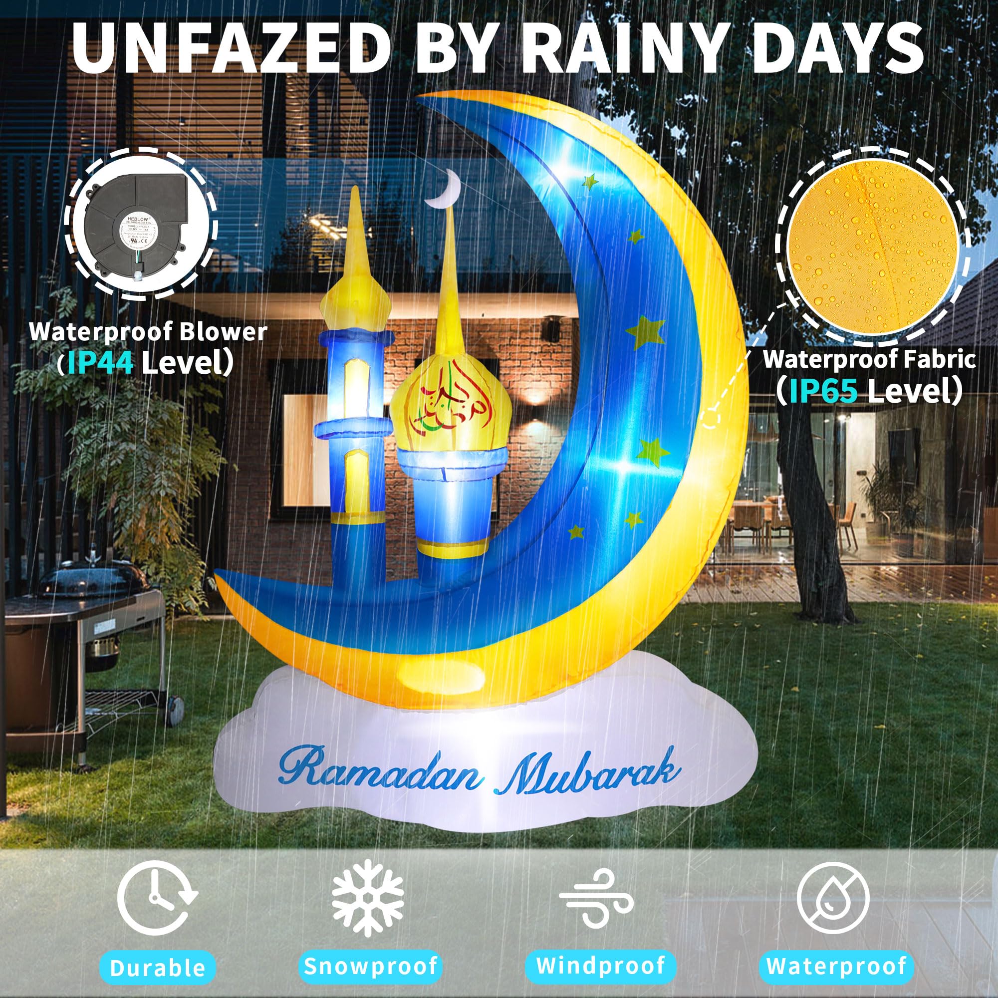 TwoBees LED lights illuminate the Ramadan display for night visibility.