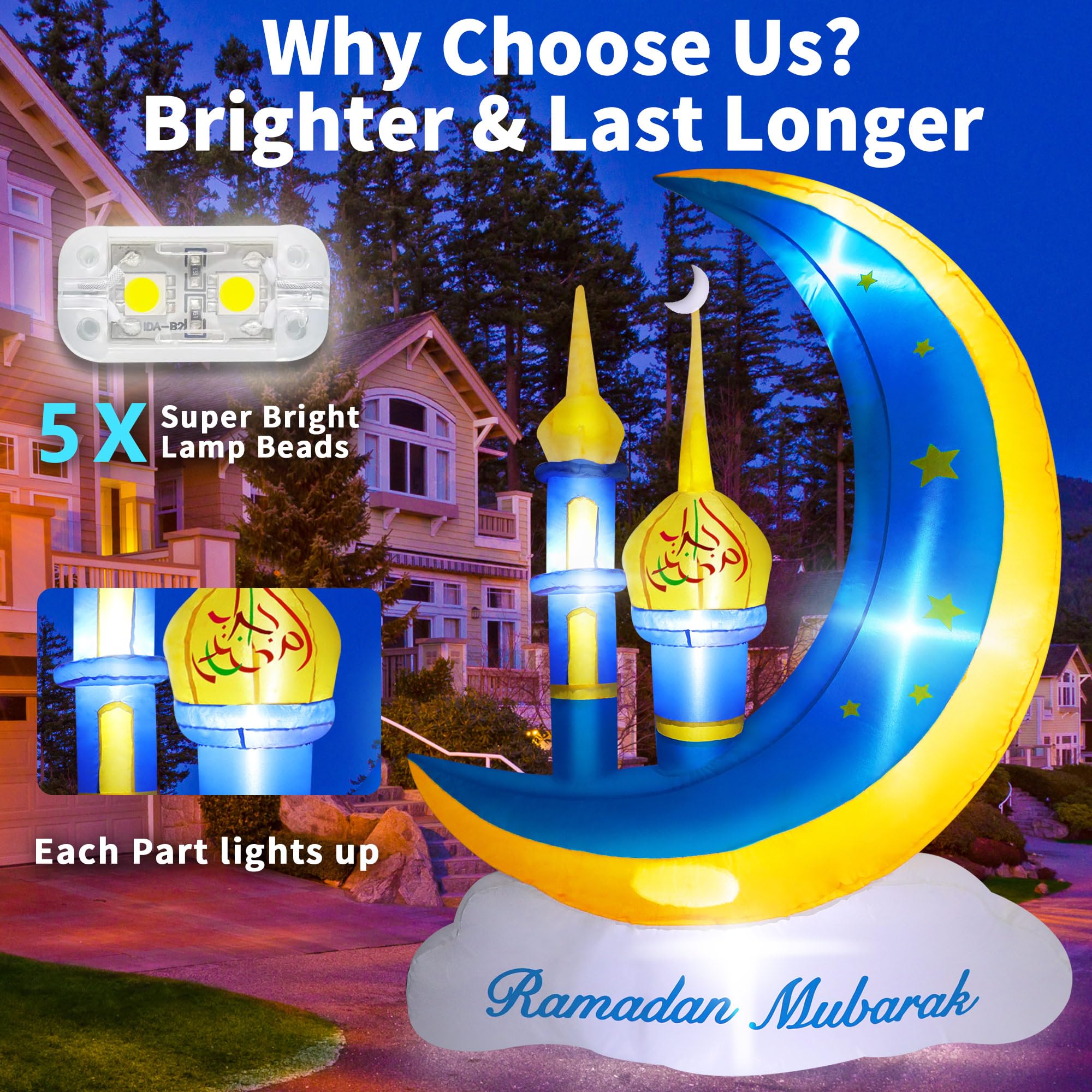 TwoBees 5FT Ramadan inflatable mosque serves as a striking yard centerpiece.
