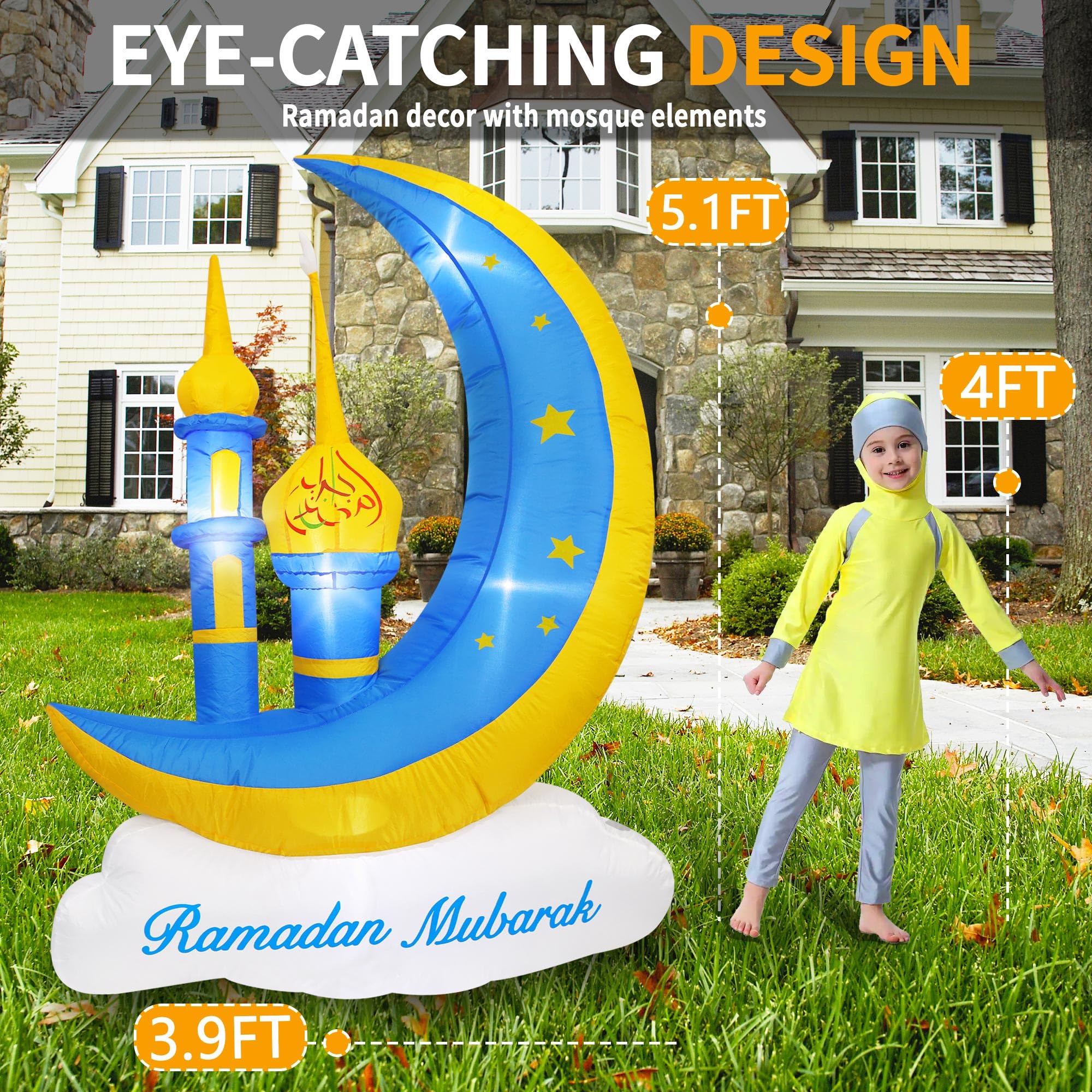 TwoBees 5FT Ramadan inflatable star brightens outdoor Eid celebrations.