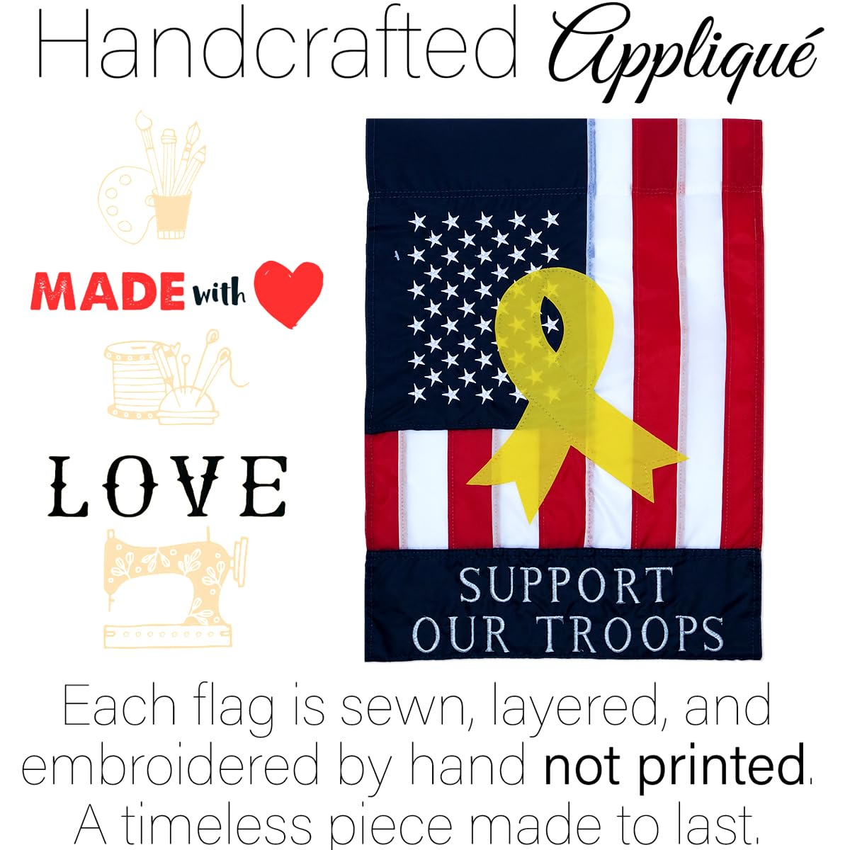 Patriotic garden flag offers vivid print and sparkle for festive yard decor