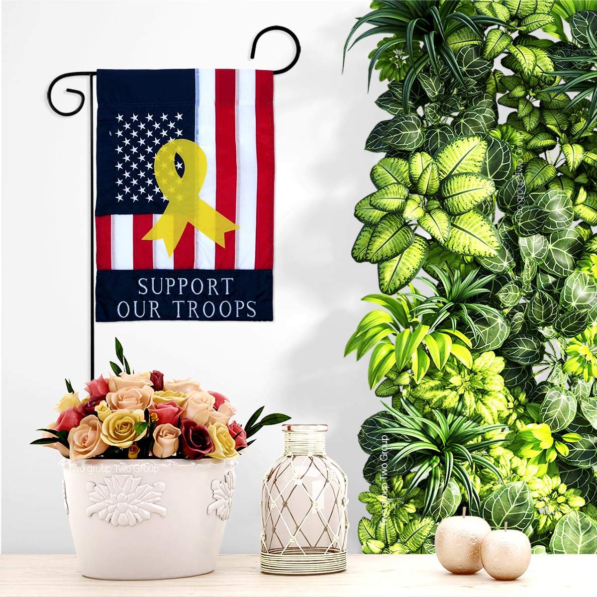 Imported flag adds curb appeal with durability and glitter accents