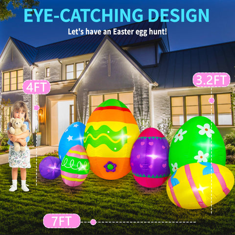 TwoBees Easter eggs LED-lit display lights up lawn at night.