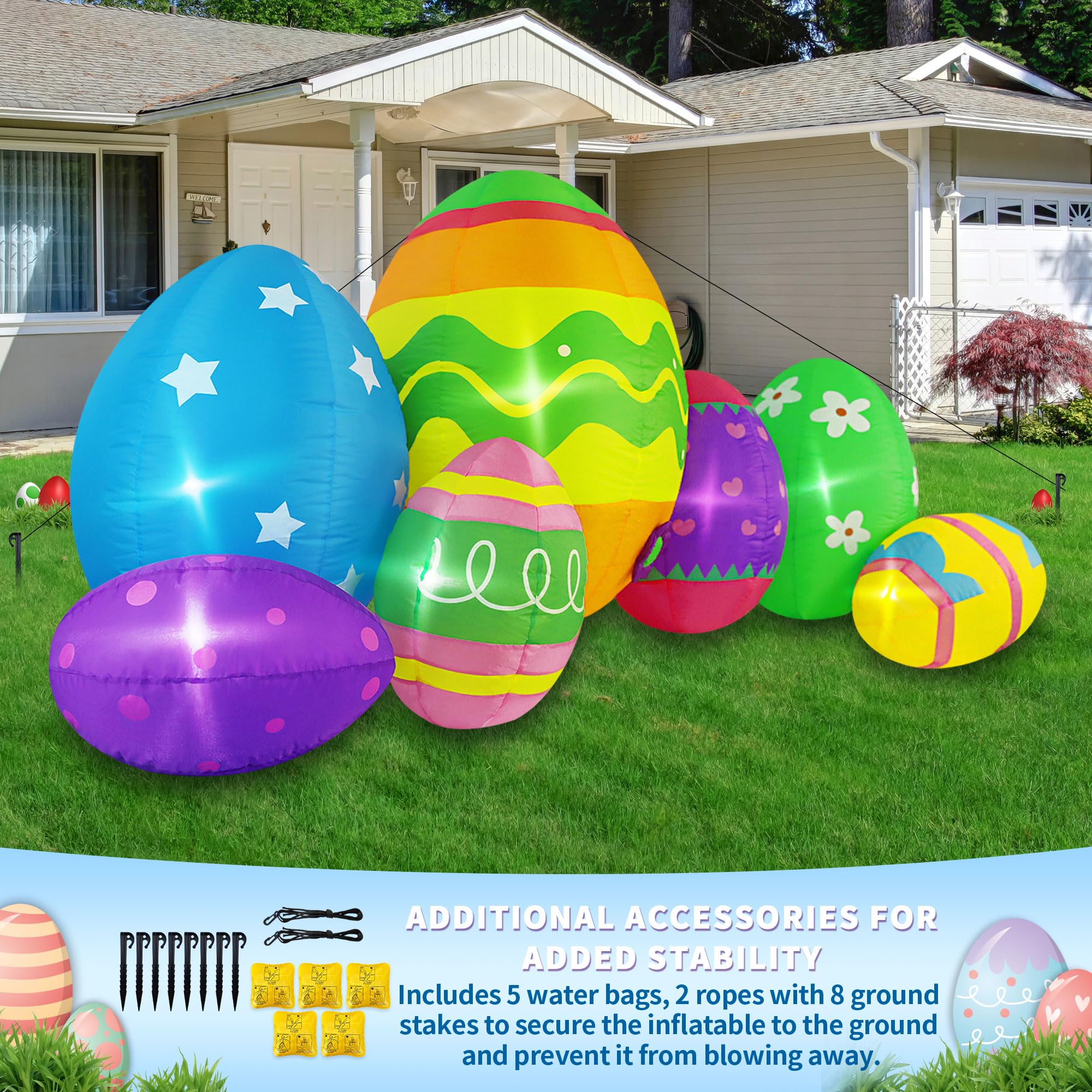 TwoBees large Easter eggs create a festive lawn focal point.