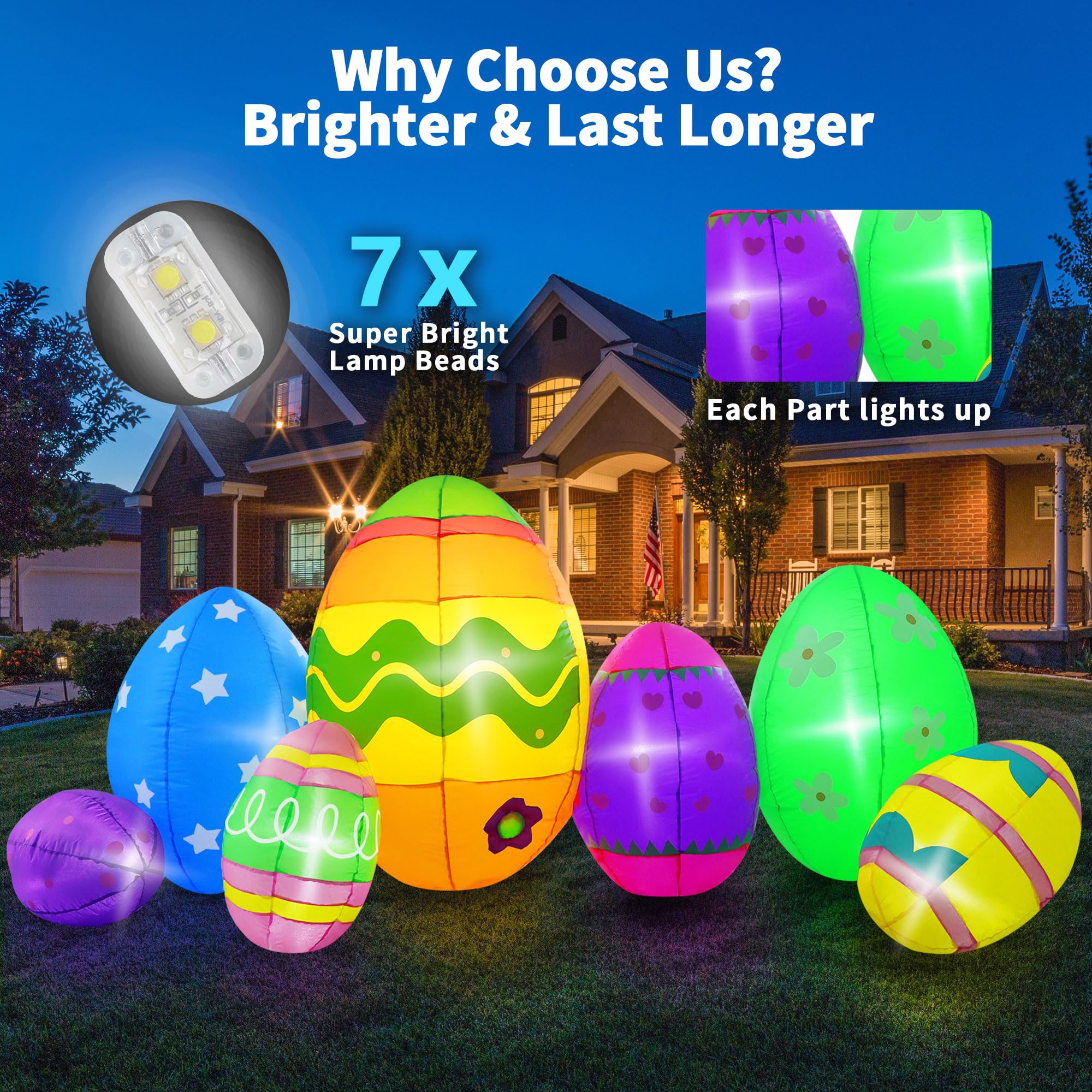 TwoBees 7ft inflatable Easter eggs quickly setup for outdoor parties.