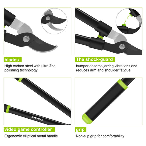 Twocorn shock-absorbing bumper reduces fatigue during extended gardening sessions.
