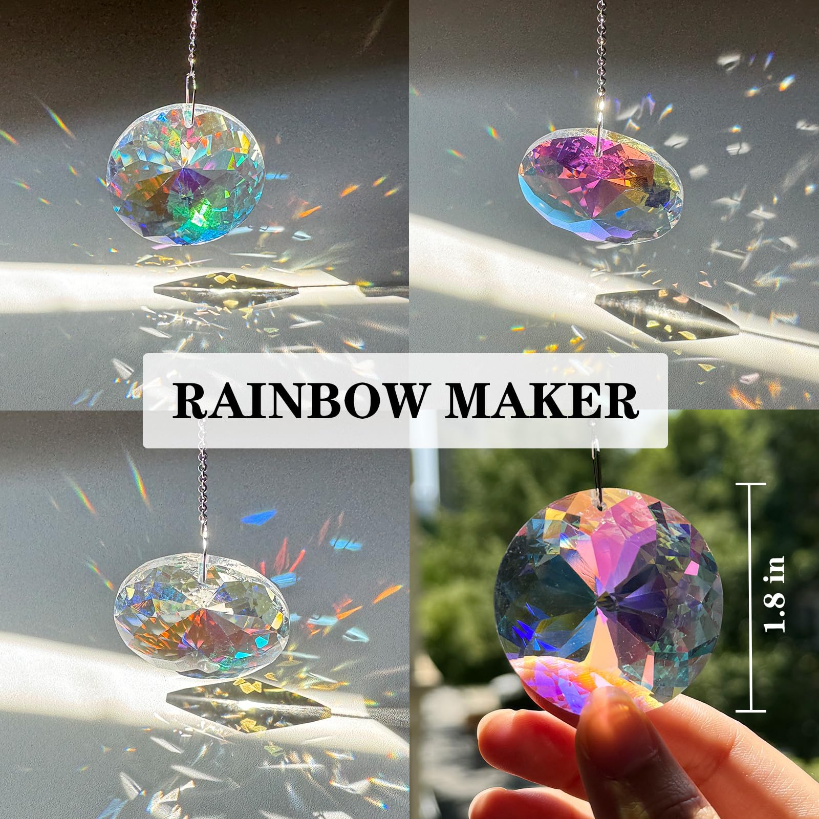 TXXNSM prism hanging in the garden creates colorful light patterns.