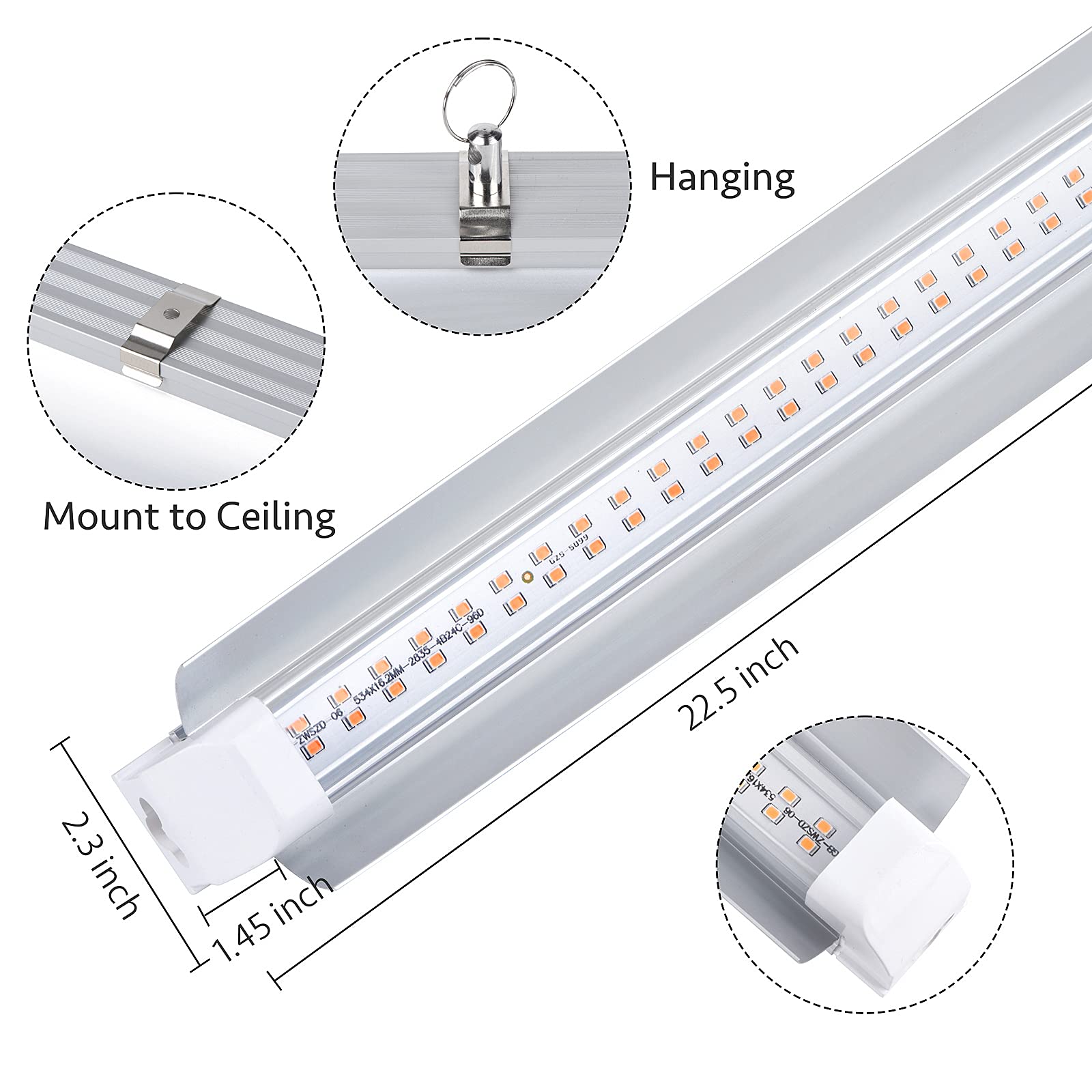 TYAGMAM Grow Light 2ft T8 side profile showcasing slim aluminum housing.