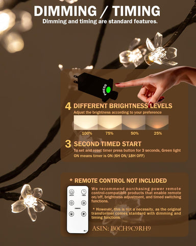 TYBEEU LED acrylic cherry blossoms close-up reveals realistic petals and soft glow.
