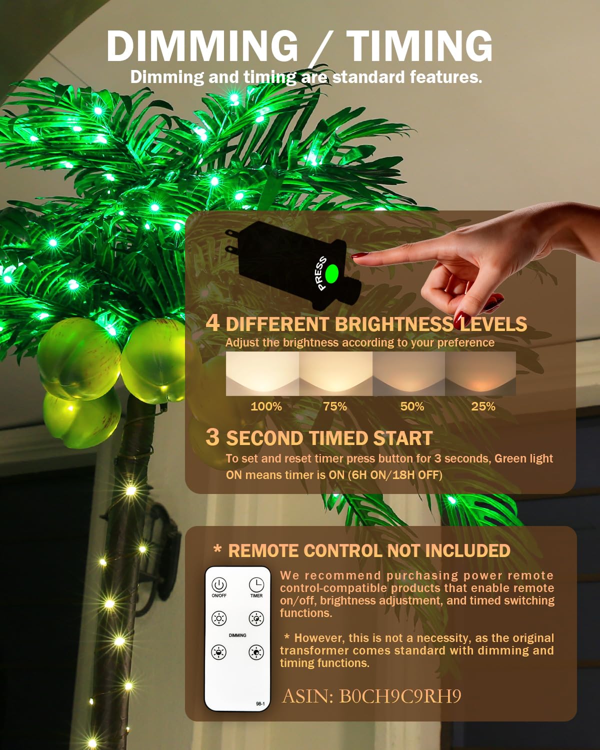 TYBEEU palm tree LED trunk lights enhance evenings for celebrations.