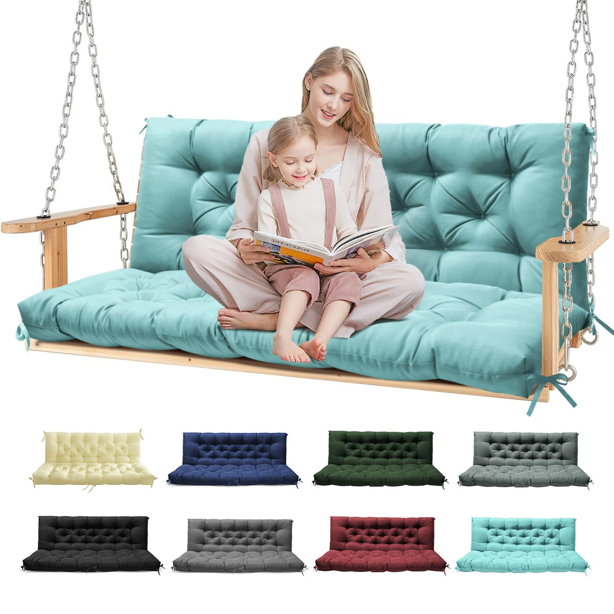 Tycdiose teal porch swing cushions offer 5-inch memory foam comfort for outdoor seating