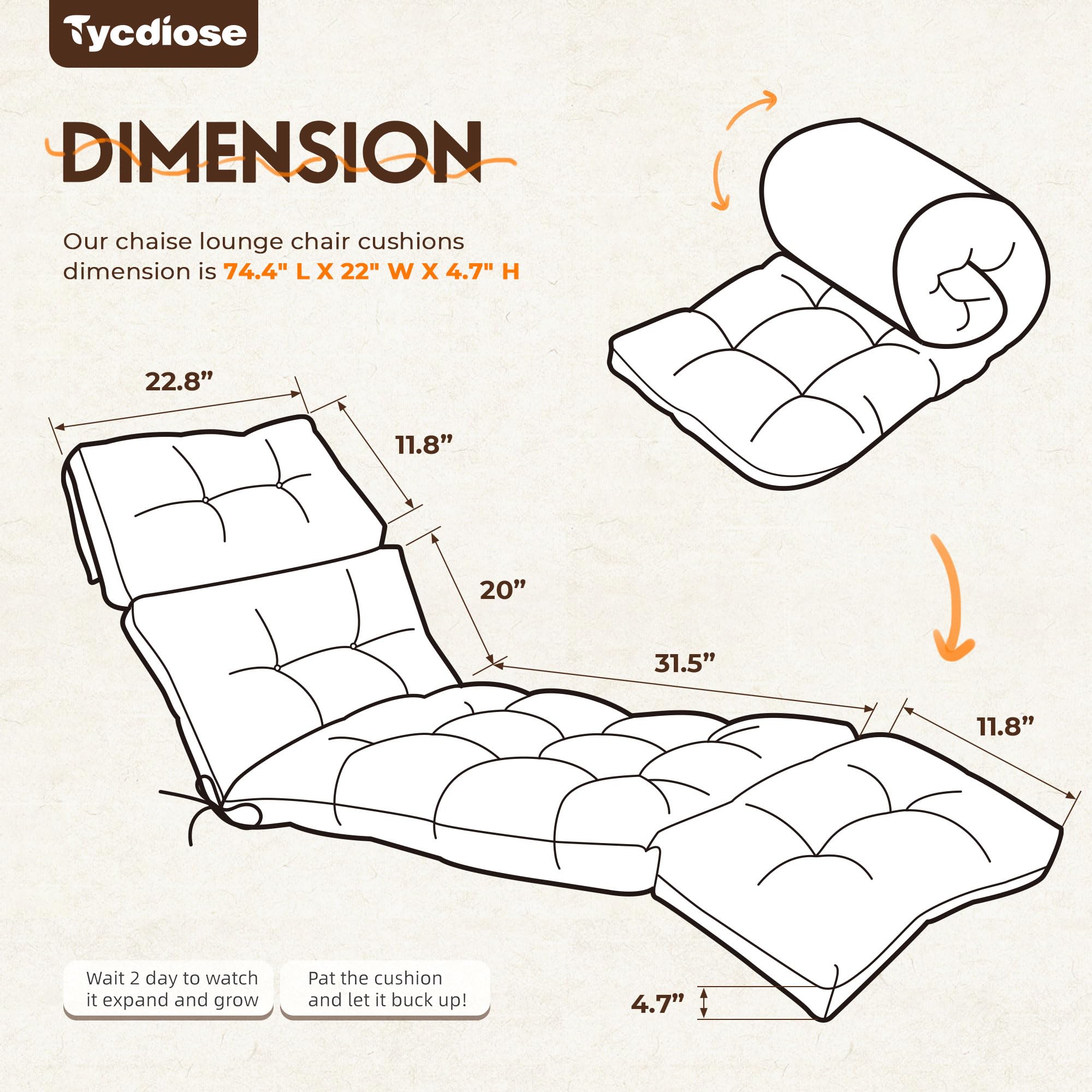 Tycdiose cushion side view highlights 4.7-inch thickness for extra support