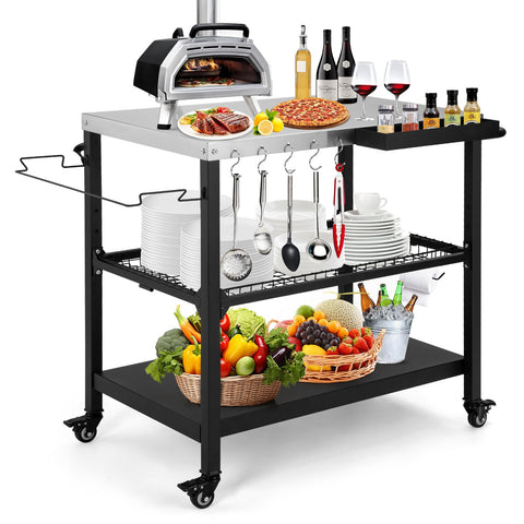 Tyfnry Outdoor Grill Cart with pizza oven table for easy outdoor meals.