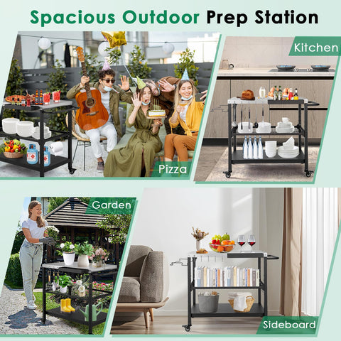 Tyfnry Grill Cart featuring a side tray for seasonings and tools.