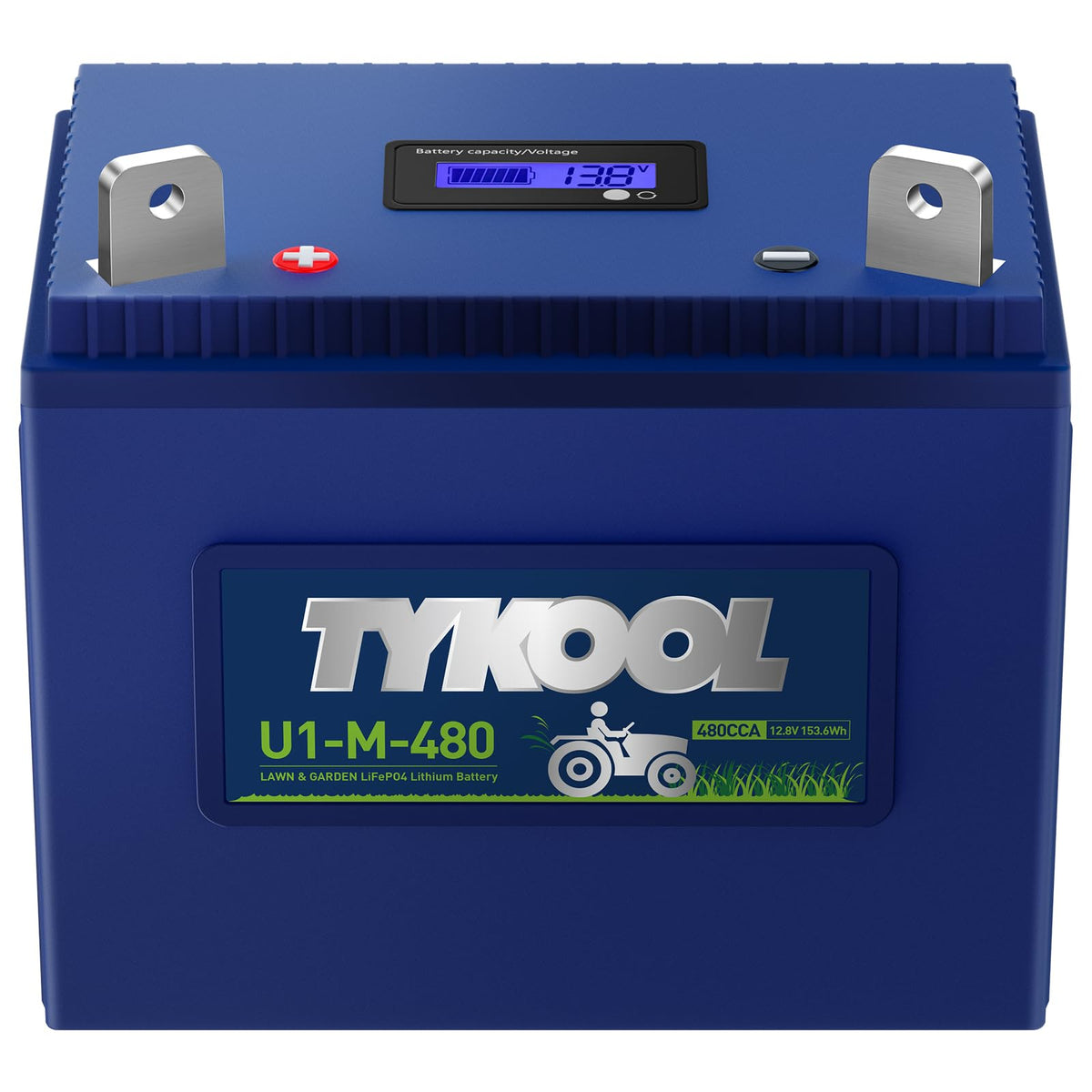 TYKOOL 480CCA U1 battery exterior delivers rugged reliability for lawn tractors and mowers.