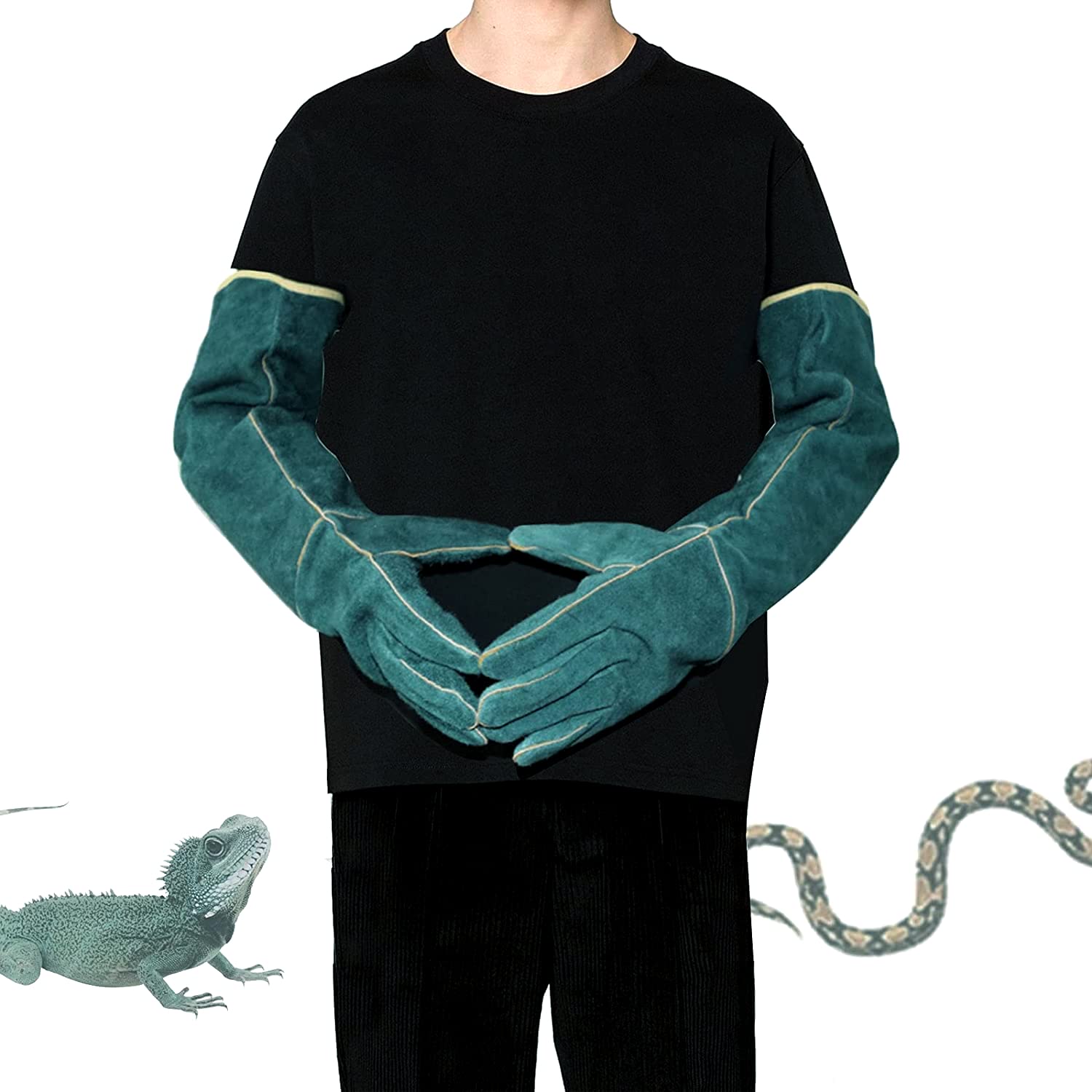 Tylulikaty 23-inch gloves front view with durable leather grip for animal handling