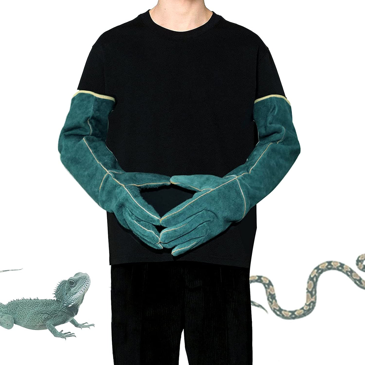 Tylulikaty 23-inch gloves front view with durable leather grip for animal handling