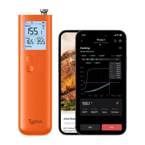 Typhur Sync Gold base dashboard displays live readings for precise cooking.