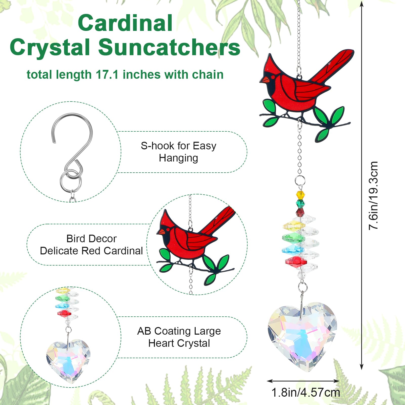 Tyqour cardinal suncatcher closeup reveals colorful crystals sparkling