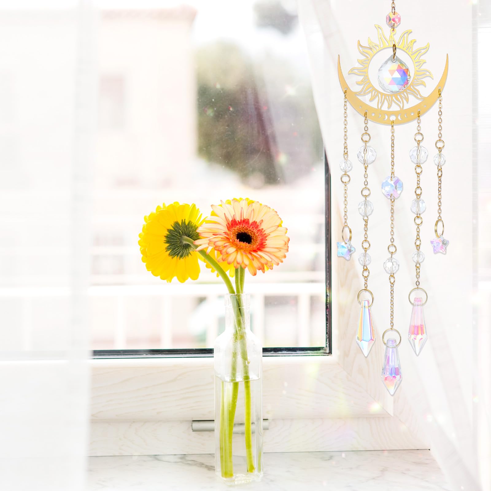 Tyqour crystal wind chimes serve as festive party ornaments with bright color bursts.