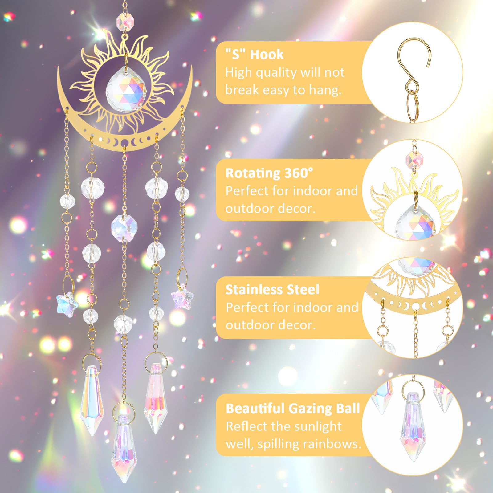 Tyqour window suncatcher hanging crystals reflect light, enhancing home decor with color displays.
