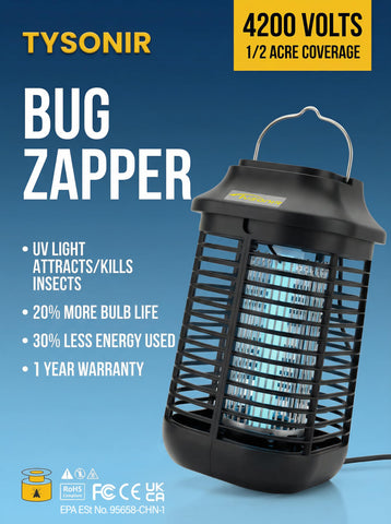Tysonir Bug Zapper 4200V hanging hook for flexible patio placement