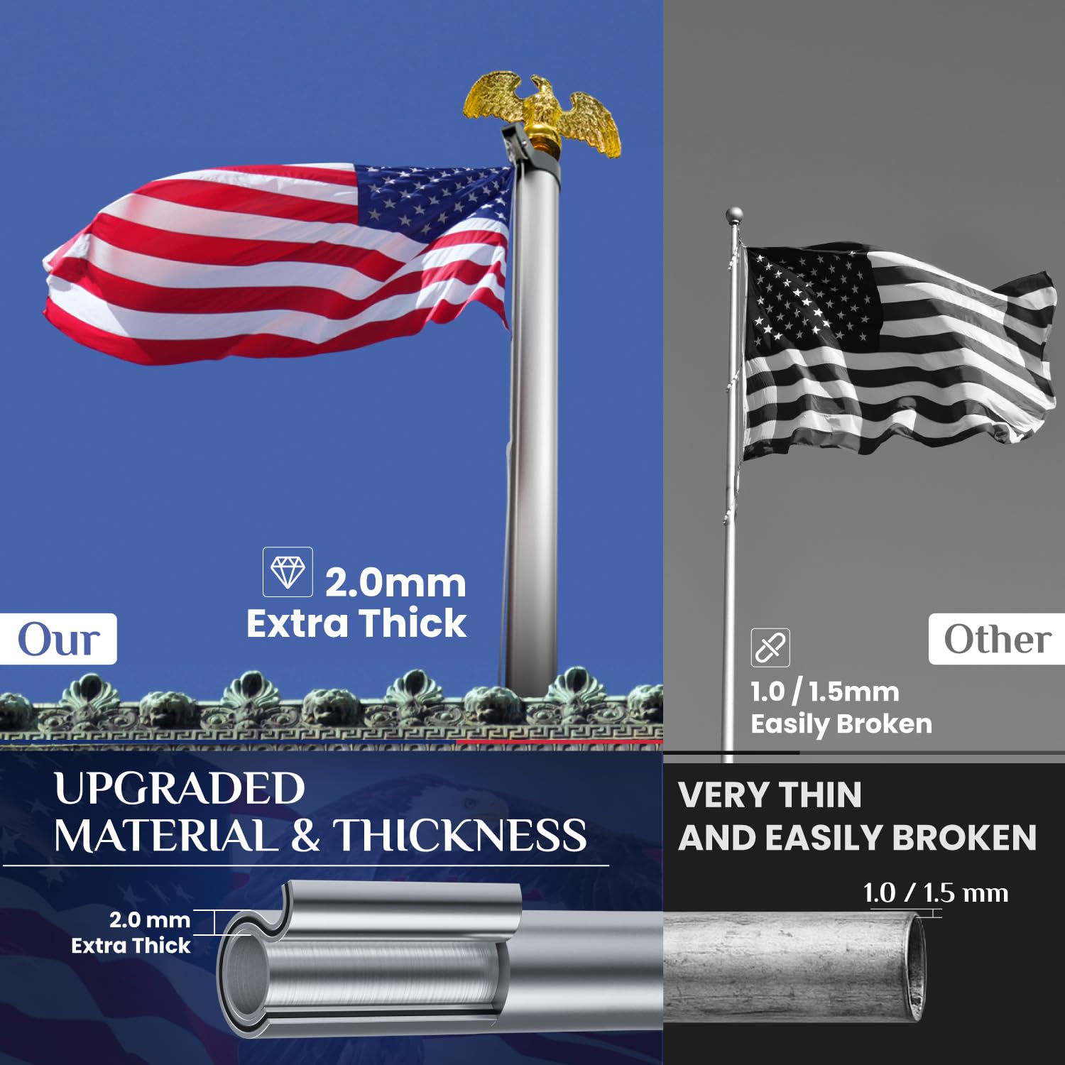 Tzechkii 12-gauge aluminum flag pole—strong and corrosion-resistant.
